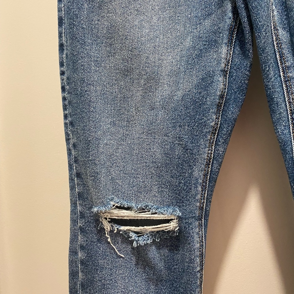 American Eagle AE Stretch Medium Wash Distressed Denim Blue Jeans Jeggings - Picture 3 of 12